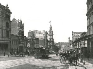 Bourke Caddesi doğuya bakıyor, Melbourne, Avustralya, 1895. by York and Son