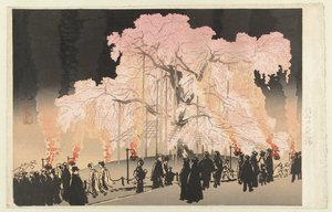 Maruyama parkında geceleri kiraz çiçeği Maruyama no yozakura (nesne üzerindeki başlık) by Yoshikawa Kanpo
