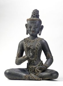 Nepal-Çin tarzı bodhisattva (cila, kumaş, mavi, altın ve yeşil boya ve altın varak izleri) by Yuan Dynasty Chinese School