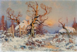 Akşam Güneşinde Kış Manzarası. Juli Julievich (Julius) von Klever (1850-1924) tarafından yapılan tablo, tuval üzerine yağlıboya, 19. yüzyılın sonları - 20. yüzyılın başlarında. Rus sanatı, gerçekçilik. Özel koleksiyon. by Yuly Klever
