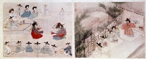 Art coreen: gündelik hayatın kadın dövüş sahnesi sahnesi. Sin Yun Bok'un (veya Hyewon'un 1758'de yaptığı) baskılar. 18. veya 19. yüzyıl. Hyung Pil Chun Koleksiyonu by Yun bok Sin