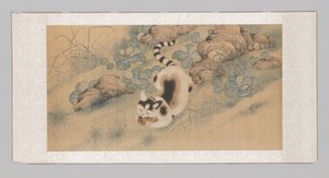 Gelincikler, kelebekler ve bir kedi ile asılı kaydırma (üst kısım) by Yun Bing