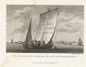 Ingang cenneti van Duinkerke, yak. 1693-1694 Jean-Bart zamanında olduğu gibi Dunkirk Limanı girişinin görünümü (nesne üzerindeki başlık) Louis XIV yönetimindeki filo komutanı Jean-Bart