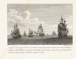 Jan Bart valt Hollandse schepen de Baltische zee aan'da, 1675 1675 seferinin sonunda, Jean-Bart aynı 10 silahlı Corsair ile Baltık'ta seyir halinde bir Hollanda Filosu'na saldırdı (...) (nesne üzerinde başlık) ) Jean-Bar'ın dövüşlerinin top