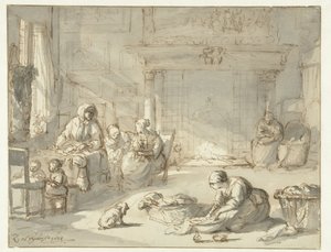 Kadın ve çocuklu bir evin içi by Zacharias Blijhooft