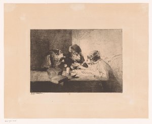 Giyinmiş maymun bir köpeğe ve maymuna yazma dersi veriyor by Zacharie Noterman