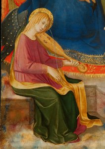 İki Müzisyen Melekle Alçakgönüllü Madonna. Detay: Müzisyen Melek, c1450. by Zanobi Strozzi