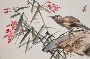 Çiçek ve kuş resimlerinden oluşan bir albümden yaprak by Zhen Wang
