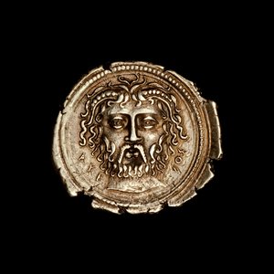 Karşı karşıya Zeus Başlı Antik Yunan Sikkesi, MÖ 360 Dolaylarında (fotoğraf)
