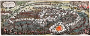 İsveç birlikleri ile Katolik Birliği (Kutsal İmparatorluk) arasındaki Lutzen Savaşı by . .