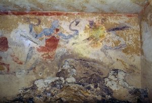 Yılanlı Mavi Şeytan, fresk, Mavi Şeytanların Mezarı, Tarquinia Nekropolü (UNESCO Dünya Mirası Listesi, 2004), Lazio, İtalya Etrüsk uygarlığı, MÖ 5. yy