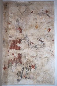 Burgundy, Lancharre, Chapaize 71460 komünü. Notre Dame kilisesinde, duvar resmi. Zincir postada iki şövalye (fresk) by . .