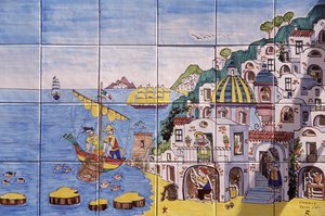 Seramik boyalı karolar, Positano, Amalfi Sahili, Campania, İtalya