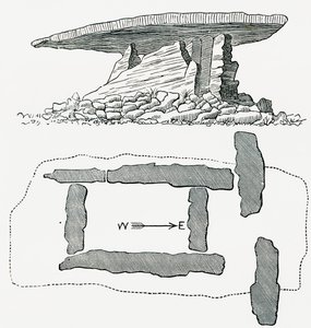 Chûn Quoit, Cornwall, İngiltere, yandan görünüş ve kat planı, Bizim Kendi Ülkemizden 1898 yayınlandı by Ferdinand Georg Waldmuller