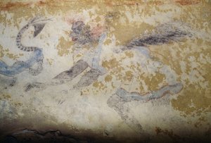 Demon, fresk, Tomb of Blue Demons, Tarquinia Nekropolü (UNESCO Dünya Mirası Listesi, 2004), Lazio, İtalya, Etrüsk uygarlığı, MÖ 5. yy (fotoğraf)
