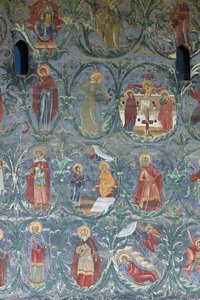 Manastır (manastirea Sucevita). Kilise. Dış. Güney duvarı. Duvar resmi. by . .