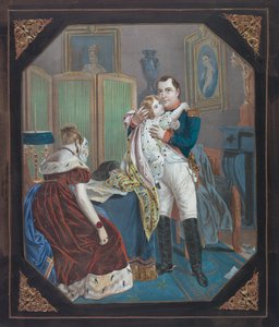 Napolyon ve İmparatoriçe Marie-Louise ile Roma Kralı, 1860 dolayları (litografi) by . .