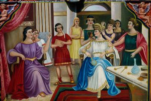 Sicilya arabası, Sicilya, İtalya, detay üzerinde Roma matronu tasvir eden resimli dekorasyon
