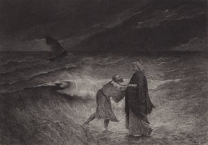 Denizde İsa ve Aziz Petrus by after Albert Robida