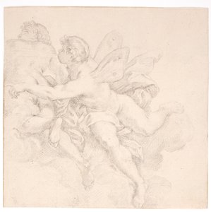 Bulutlarda iki figür, biri muhtemelen bir rüzgar alegorisi by after Carlo Maratti