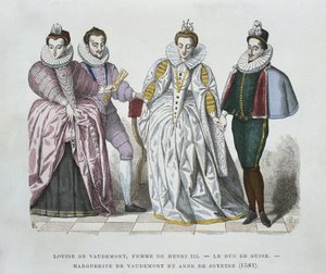 Lorraine-Vaudemont Louise (1553-1601), Henri III, Guise Dükü (1549-88), Marguerite of Vaudemont (1564-1625) ve Anne of Joyeuse (1561-87) eşi by after Chevignard