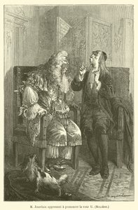 M Jourdain U, Moliere sesini telaffuz etmeyi öğreniyor by after Emile Antoine Bayard