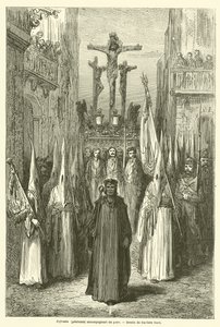 Bir pasoya eşlik eden Cofrades (tövbekarlar) by Gustave after Dore