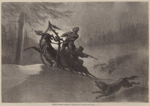 Kurtlar tarafından takip edilen Lapland Köylüleri by Gustave after Dore