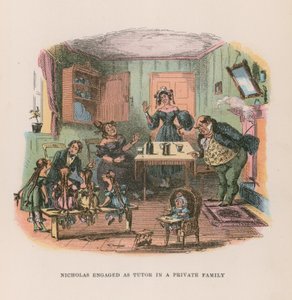 Nicholas Nickleby için çizim (renkli taş) by after Hablot Knight Browne