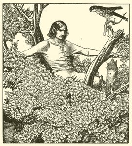 Sör Launcelot, leydiler şahini yakalamak için tırmanıyor by after Howard Pyle