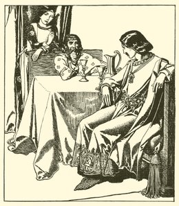 Sir Launcelot, Sir Hilaire ve Croisette ile oturuyor by after Howard Pyle