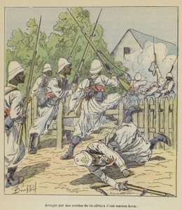 Bir Hova evinin avcı erlerinin bir bölümü tarafından saldırı by after Louis Charles Bombled