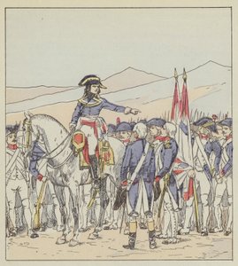 Bonaparte, Rivoli platosundaki Vaubois tümeninin 85. ve 39. birliklerini kınadı by after Louis Charles Bombled