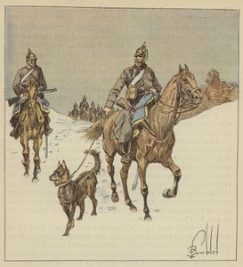 Keşifte Prusyalı biniciler, tasmalı köpeklerden önce gelir by after Louis Charles Bombled