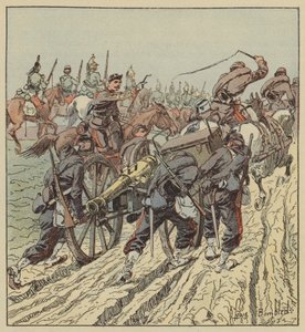6. ejderhaların koruması altında topçu dArtenay Retreat ile savaşın by after Louis Charles Bombled