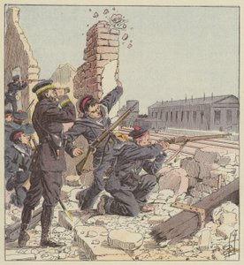 Tien-Tsin istasyonunun denizciler tarafından savunması by after Louis Charles Bombled