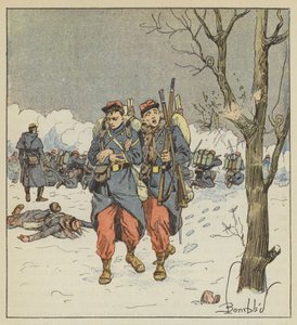 Fourrier Delorme, yaralandı, mermilerin altında çekildi by after Louis Charles Bombled