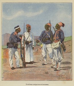 Madagaskarlı ve Hausa avcı erleri by after Louis Charles Bombled