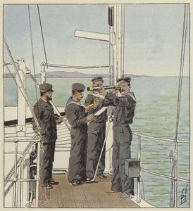 Port-Arthur filosunu izleyen Japon gözcüler by after Louis Charles Bombled