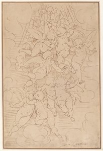 Bir Grup Melek Glory by after Luca Cambiaso Italian 17th Century