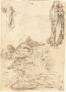Aziz Christopher, Vaftizci Yahya, Bakire ve Çocuk ve Mesih Kutsaması (rekto) by after Martin Schongauer Master of the Drapery Studies