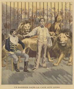 aslan kafesinde bir berber by after Oswaldo Tofani