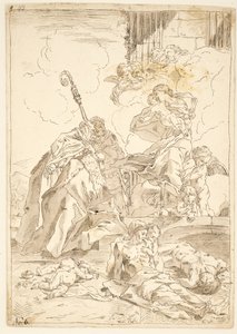 Madonna ve Çocuk veba salgını sırasında iki erkek azize görünüyor by after Pietro Testa