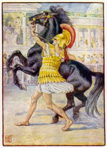 Ata doğru koştu ve dizgini aldı by after Walter Crane