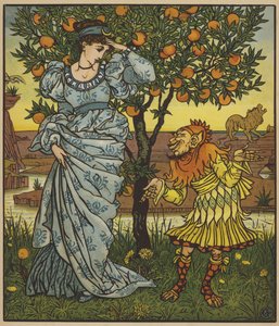 Sarı Cüce, Prensesi Aslanların elinden kurtarır. by after Walter Crane