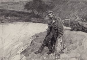 Jude at the milestone: scene from Thomas Hardys novel Jude the Obscure 