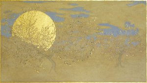 Happiness, 2014, oil and gold leaf on panel