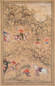 Manzarada Şahinlerle Avlanma (rekto) by attributed to Abd al Samad (Persian, c. 1510–1600)