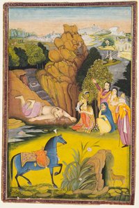 Farhad, Şirin'in Ölümünün Yalan Haberini Duyduktan Sonra Kendini Öldürdü by attributed to Amar Das Bhatti