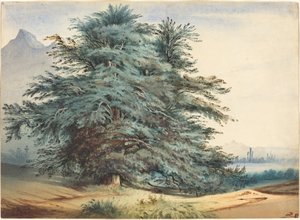 Bir Dağ Zirvesi Öncesinde İki Kadim Ağaç by attributed to Jules Dupré